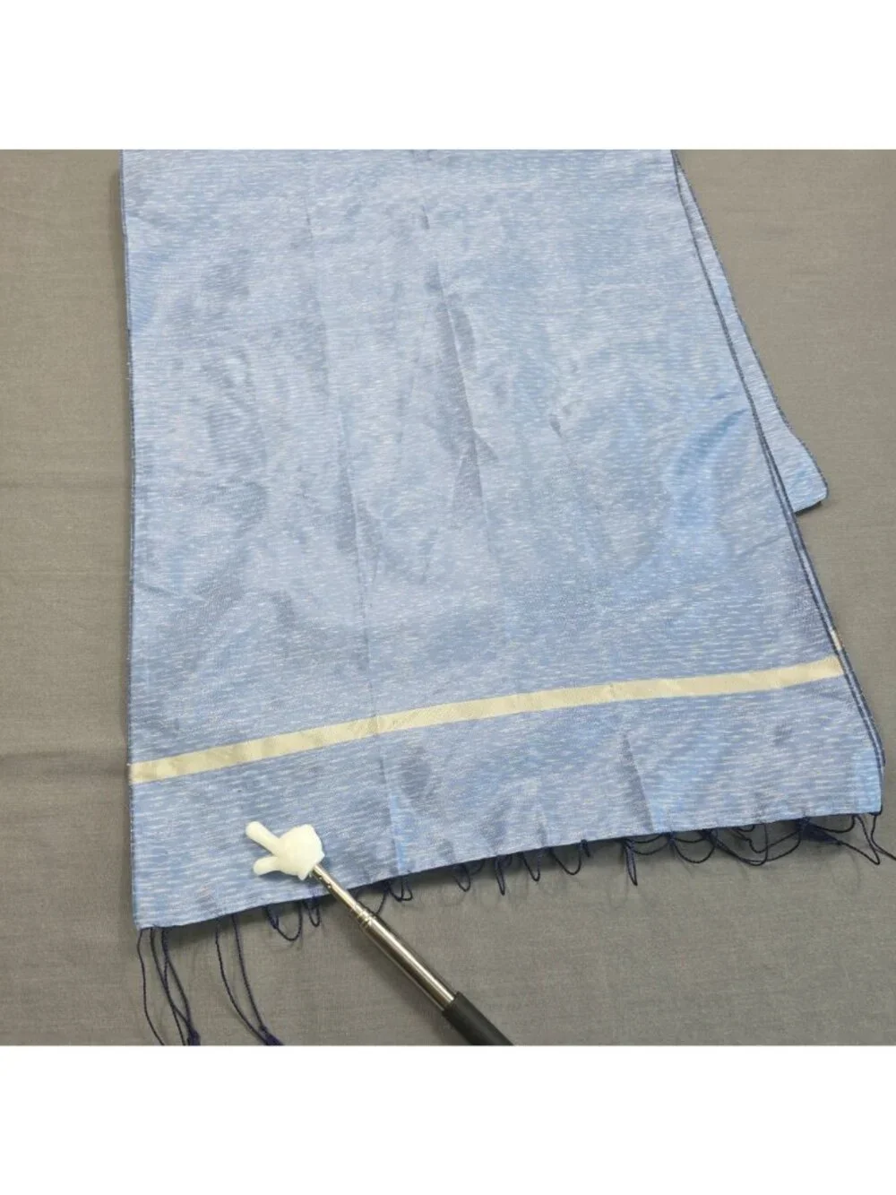 Artisans Angkor Handmade Scarf Blue Fringe Design Lightweight Silk